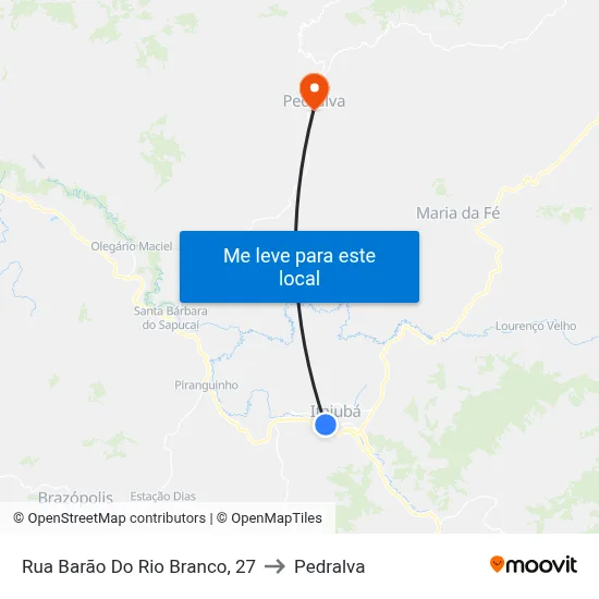 Rua Barão Do Rio Branco, 27 to Pedralva map