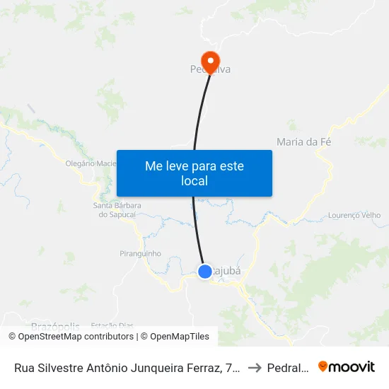 Rua Silvestre Antônio Junqueira Ferraz, 780 to Pedralva map
