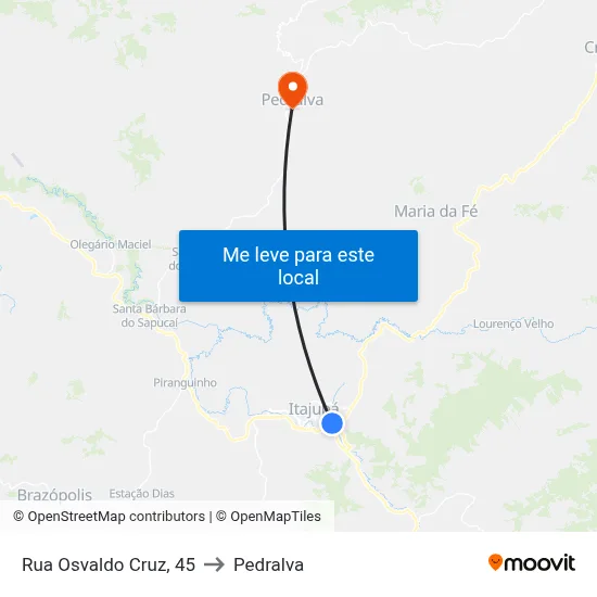 Rua Osvaldo Cruz, 45 to Pedralva map