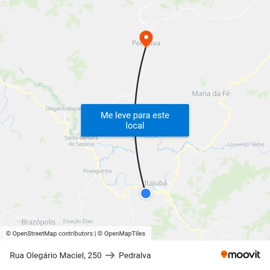 Rua Olegário Maciel, 250 to Pedralva map