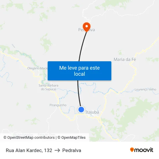 Rua Alan Kardec, 132 to Pedralva map