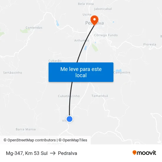 Mg-347, Km 53 Sul to Pedralva map