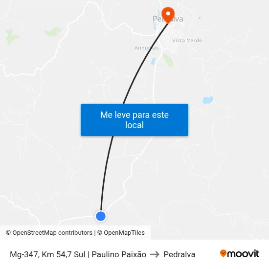Mg-347, Km 54,7 Sul | Paulino Paixão to Pedralva map