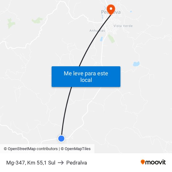 Mg-347, Km 55,1 Sul to Pedralva map