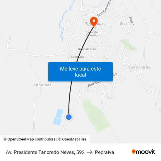 Av. Presidente Tancredo Neves, 592 to Pedralva map