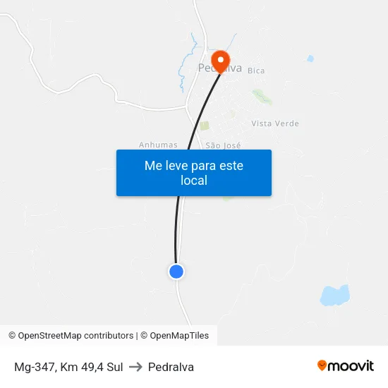 Mg-347, Km 49,4 Sul to Pedralva map