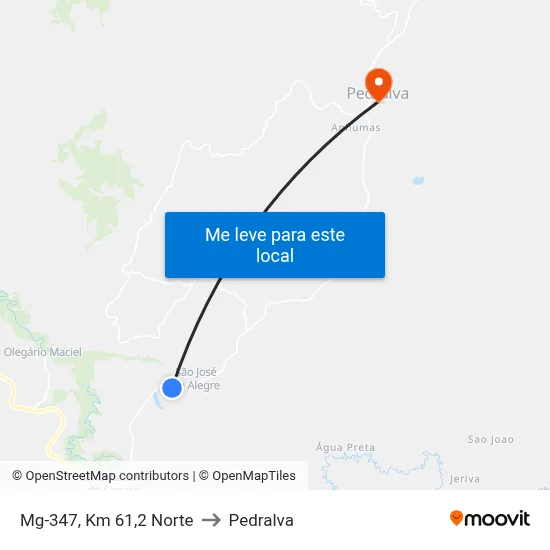 Mg-347, Km 61,2 Norte to Pedralva map