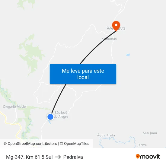 Mg-347, Km 61,5 Sul to Pedralva map