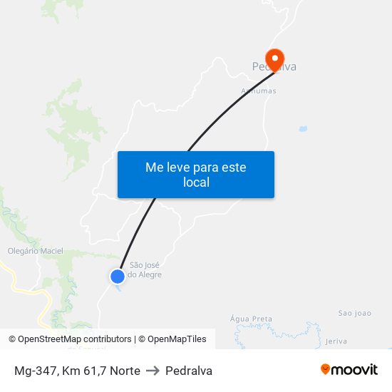 Mg-347, Km 61,7 Norte to Pedralva map