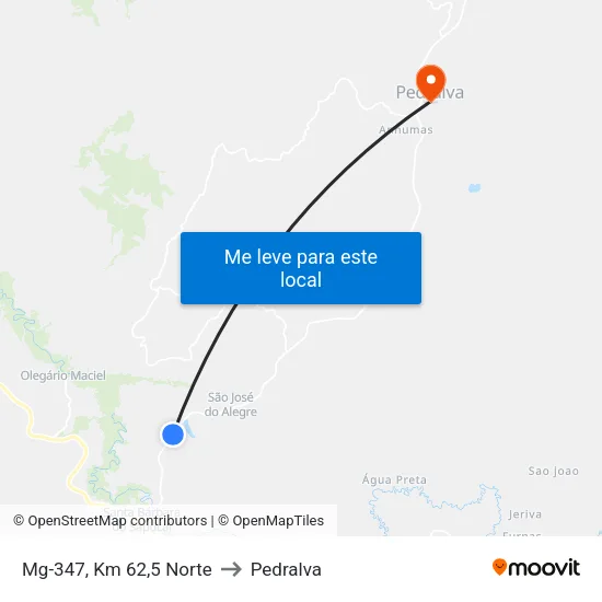 Mg-347, Km 62,5 Norte to Pedralva map