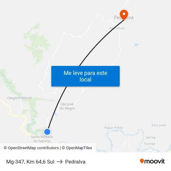 Mg-347, Km 64,6 Sul to Pedralva map