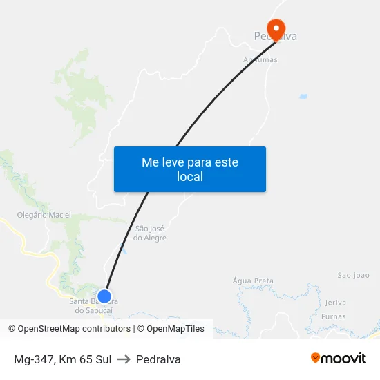 Mg-347, Km 65 Sul to Pedralva map