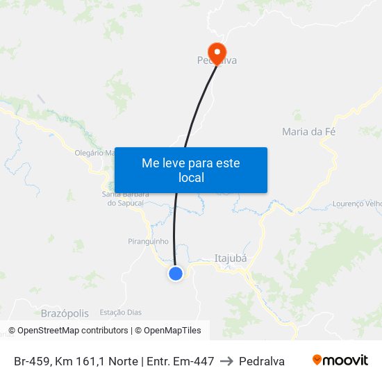 Br-459, Km 161,1 Norte | Entr. Em-447 to Pedralva map