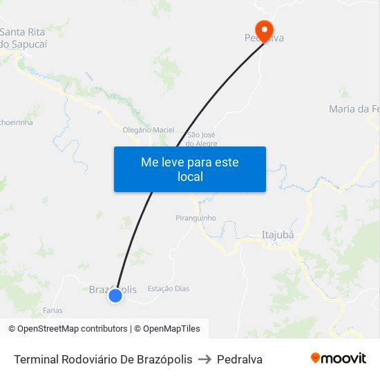 Terminal Rodoviário De Brazópolis to Pedralva map