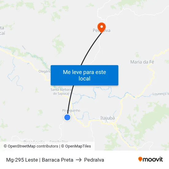 Mg-295 Leste | Barraca Preta to Pedralva map