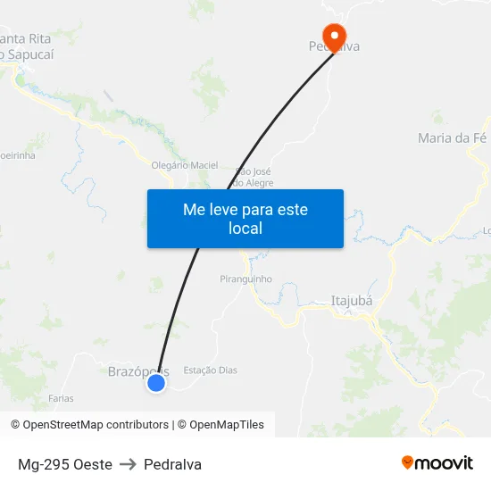Mg-295 Oeste to Pedralva map