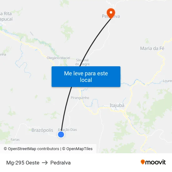 Mg-295 Oeste to Pedralva map
