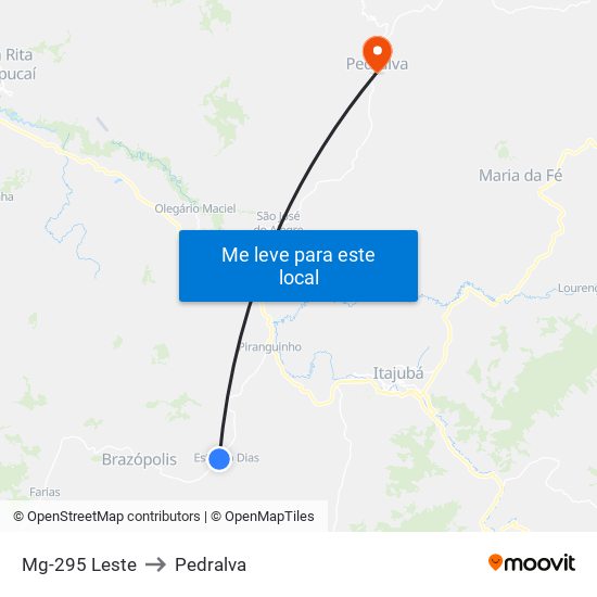 Mg-295 Leste to Pedralva map