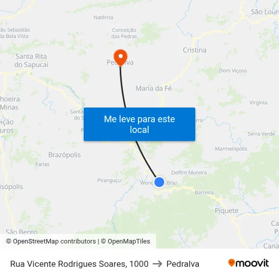 Rua Vicente Rodrigues Soares, 1000 to Pedralva map