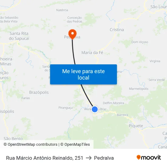 Rua Márcio Antônio Reinaldo, 251 to Pedralva map