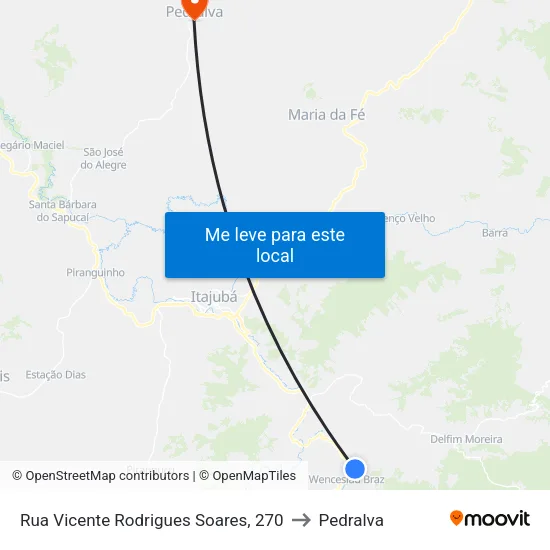 Rua Vicente Rodrigues Soares, 270 to Pedralva map