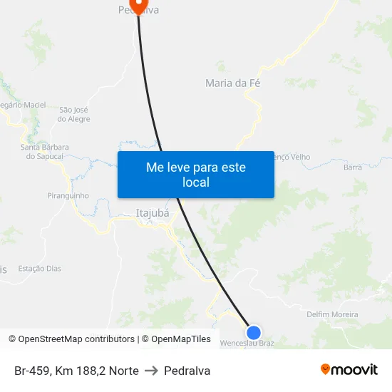 Br-459, Km 188,2 Norte to Pedralva map