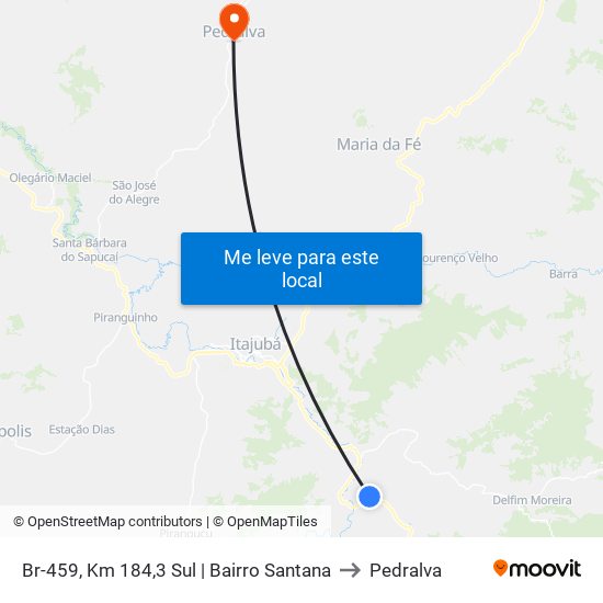 Br-459, Km 184,3 Sul | Bairro Santana to Pedralva map