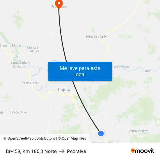 Br-459, Km 186,3 Norte to Pedralva map