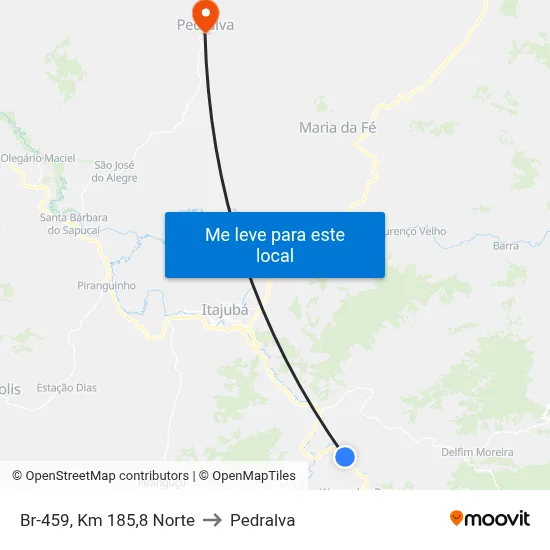 Br-459, Km 185,8 Norte to Pedralva map
