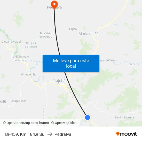 Br-459, Km 184,9 Sul to Pedralva map