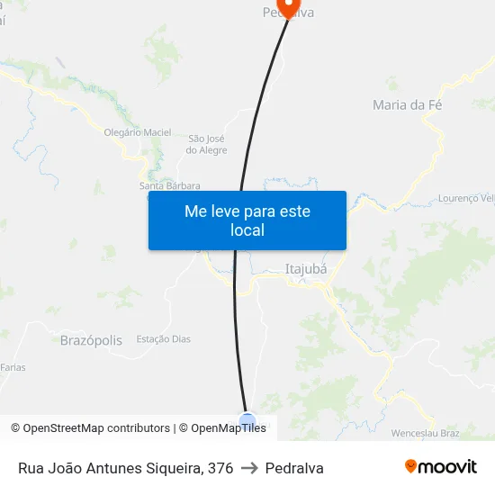 Rua João Antunes Siqueira, 376 to Pedralva map