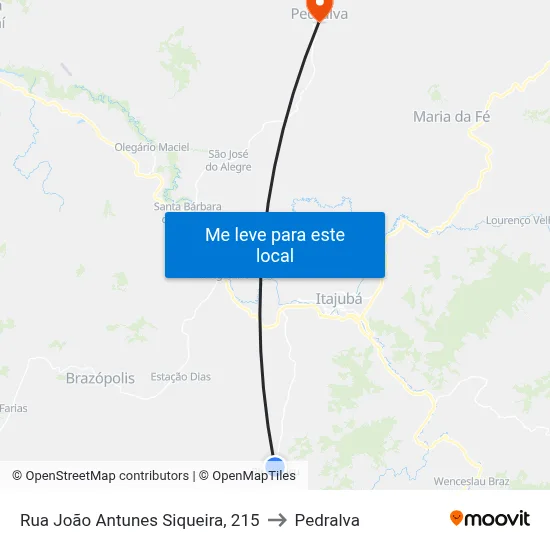 Rua João Antunes Siqueira, 215 to Pedralva map