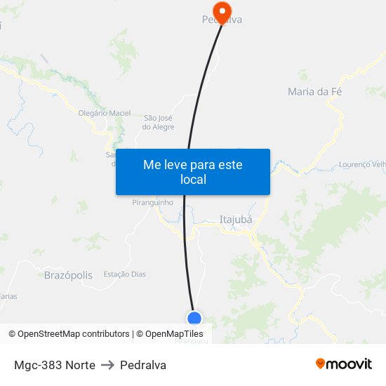 Mgc-383 Norte to Pedralva map