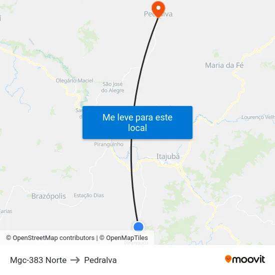 Mgc-383 Norte to Pedralva map