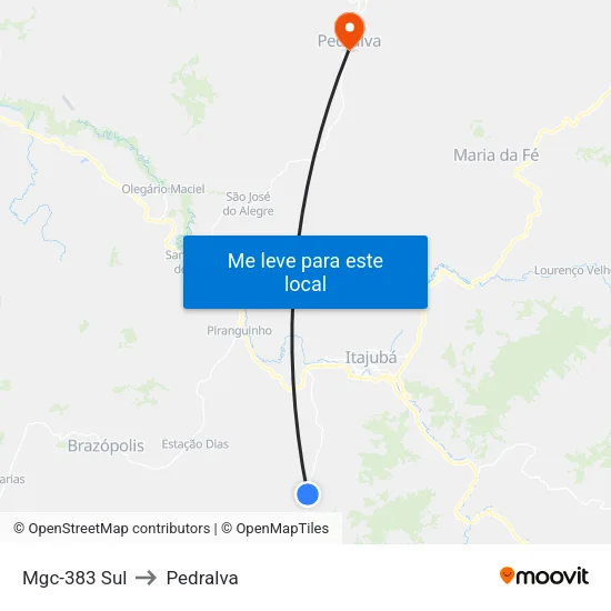 Mgc-383 Sul to Pedralva map