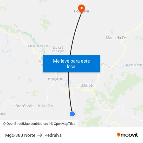 Mgc-383 Norte to Pedralva map