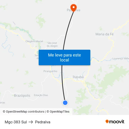 Mgc-383 Sul to Pedralva map