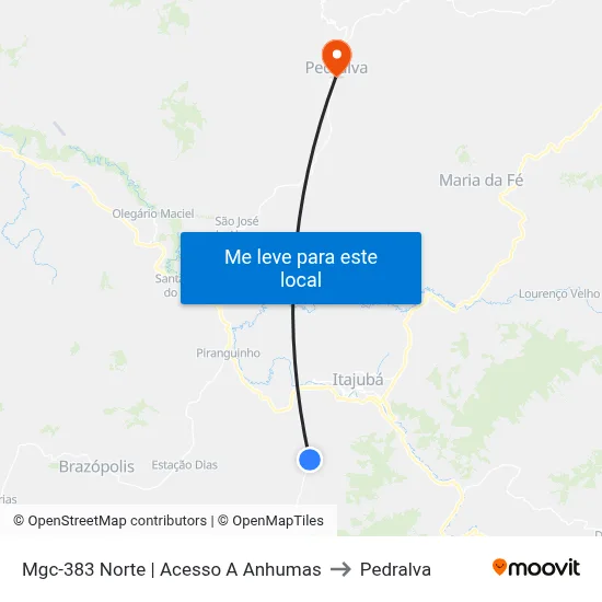 Mgc-383 Norte | Acesso A Anhumas to Pedralva map