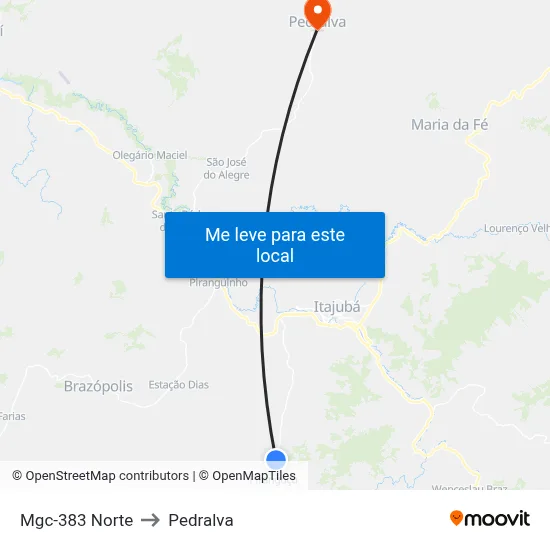 Mgc-383 Norte to Pedralva map
