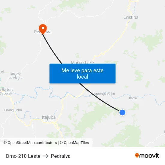 Dmo-210 Leste to Pedralva map