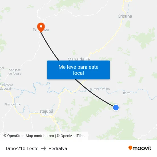 Dmo-210 Leste to Pedralva map