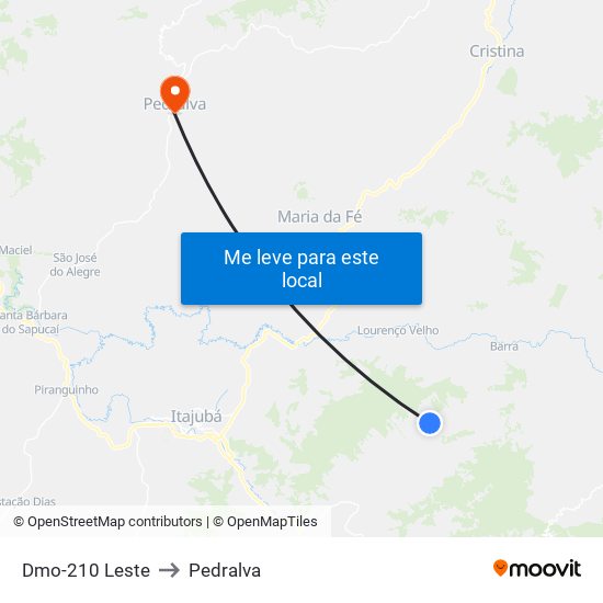 Dmo-210 Leste to Pedralva map