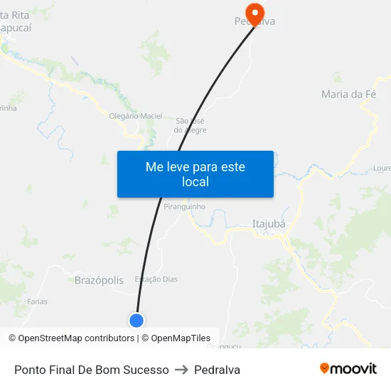 Ponto Final De Bom Sucesso to Pedralva map