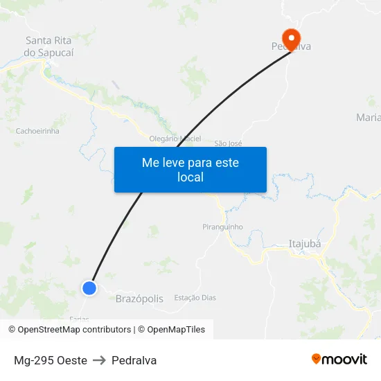 Mg-295 Oeste to Pedralva map