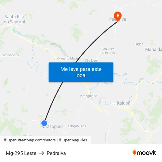 Mg-295 Leste to Pedralva map