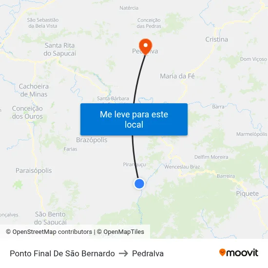 Ponto Final De São Bernardo to Pedralva map