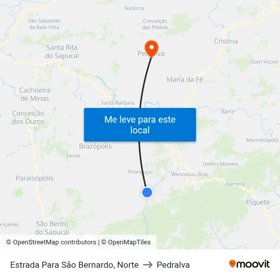 Estrada Para São Bernardo, Norte to Pedralva map