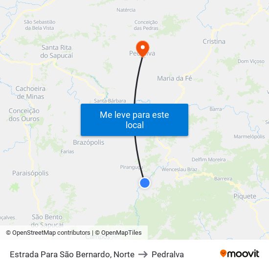 Estrada Para São Bernardo, Norte to Pedralva map