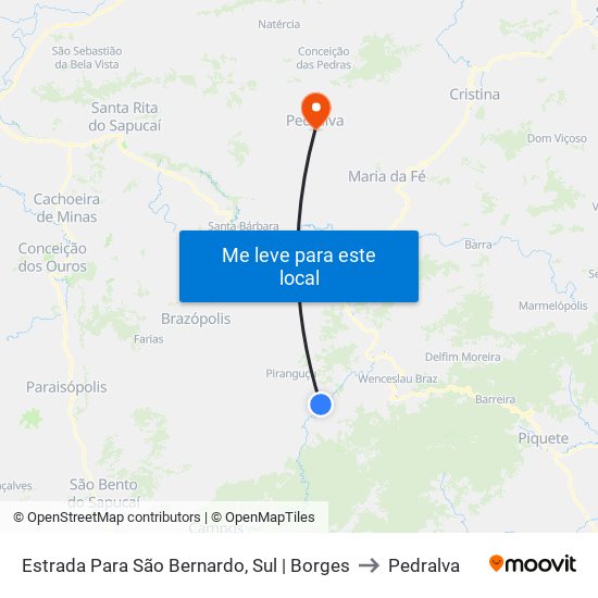 Estrada Para São Bernardo, Sul | Borges to Pedralva map