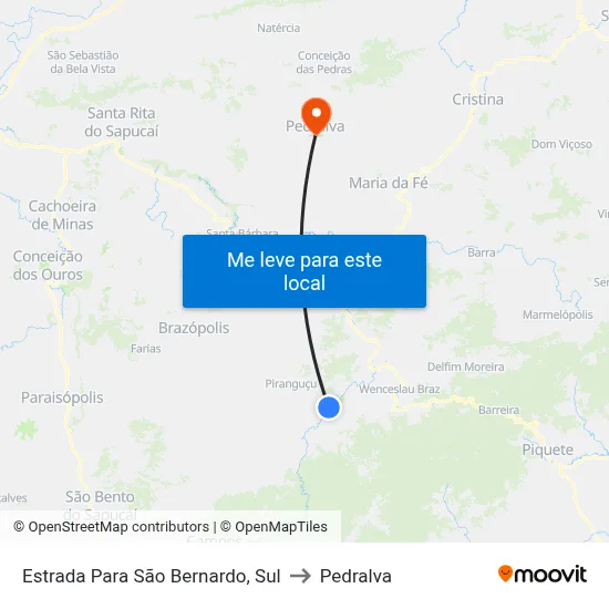 Estrada Para São Bernardo, Sul to Pedralva map